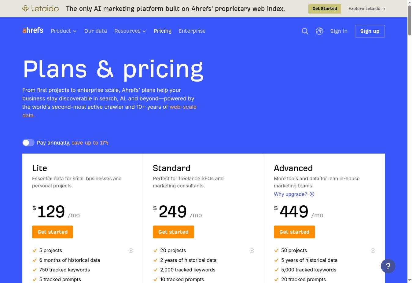 Ahrefs public plan cards captured August 3, 2026