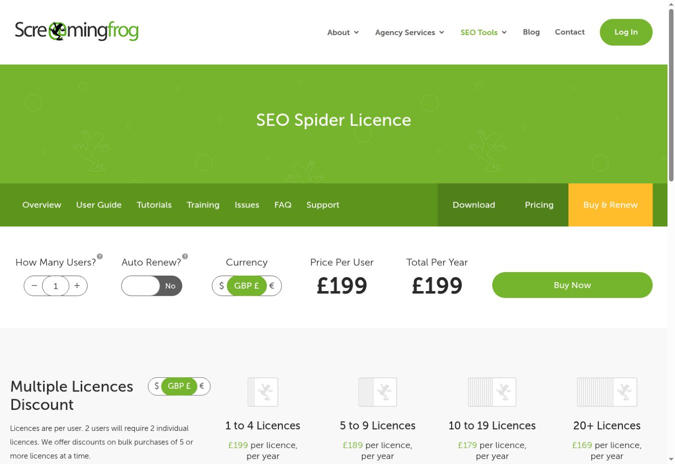 Screaming Frog annual licence price captured August 3, 2026