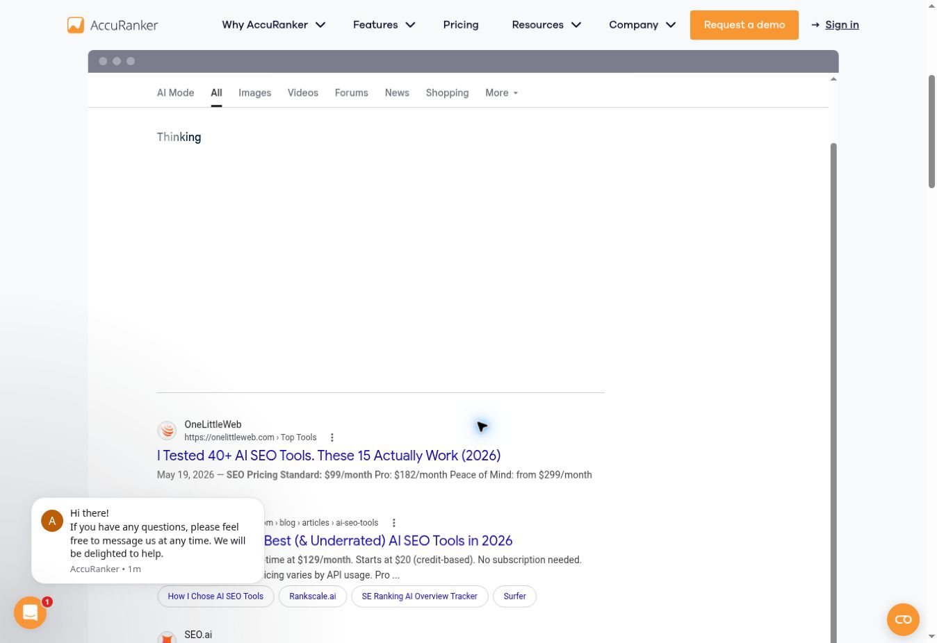 AccuRanker result snapshot for ai seo tools pricing